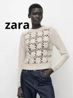 美品zara コンビ素材クロシェ編みセーター　M(9〜11号) ニットセーター