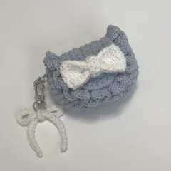 ハンドメイド 編み物 かぎ編み ミニ ポーチ キーホルダー フリル リボン ラメ