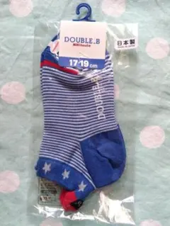 新品DOUBLE.B キッズ靴下 17-19cm ストライプ ミキハウス ブルー