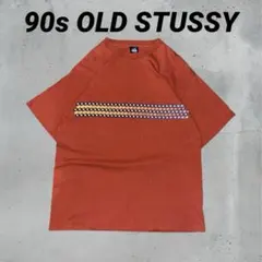 90s OLD STUSSY 朱色　3色タグ　シングルステッチ　Tシャツ　XL
