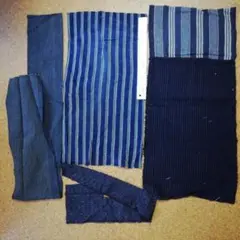 O. 古布　木綿　藍の縞　昔の野良着などのハギレ