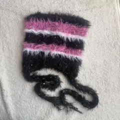 ファー素材 ストライプニット帽　猫耳