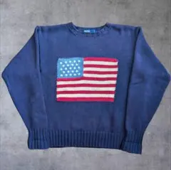 ラルフローレン HAND KNIT 星条旗 ハンドニット コットンニット ポロ