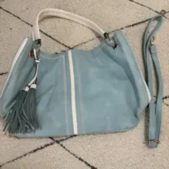 水色 フリンジ付きショルダーバッグ