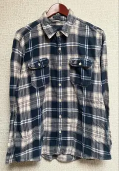 US古着 アメリカンイーグル　ネルシャツ　長袖　XL 紺　白