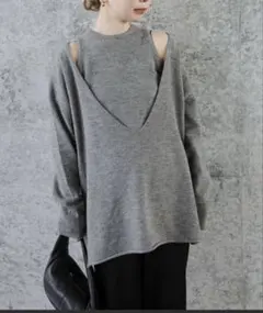 【洗える】レイヤードディープVネックルーズニットセット