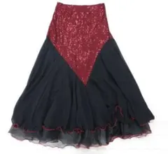 MAX ダンス衣装 ロングスカート M-L 社交ダンス用フレアスカート 黒赤