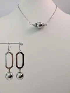一点物シルバーネックレスピアスセット