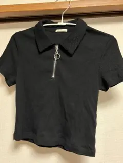 ハーフジップ リブ 半袖Tシャツ ブラックのサムネイル