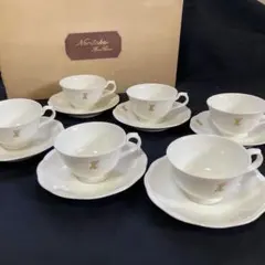 ノリタケ　6個セット ティーカップ・ソーサー 陶器 白　ホワイト＆ピンク