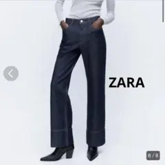 ZARA ハイウエストタックデニムパンツ ダークブルー 34 美品 完売品
