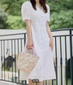 DAZY アイレット刺繍 ボタンフロント パフスリーブ ドレス