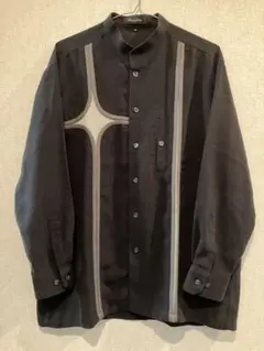 古着　カジュアルシャツ 黒 ストライプ メッシュ