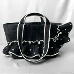 新作♡ヌビバッグ　フリルギャザー　ブラック　バイカラー　パール　底板マグネット付