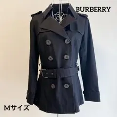 バーバリー ショートトレンチコート ノバチェック ベルト付き 黒 38