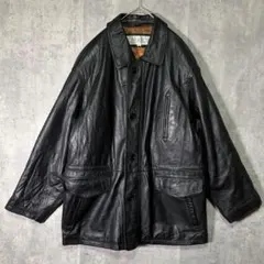 極上 肉厚 羊革 ラムレザー カーコート 中綿 本革 黒 ヴィンテージ