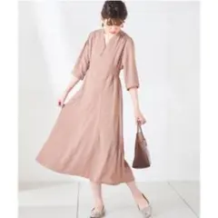 最終価格　natural couture レトロ小花ワンピース ピンクベージュ