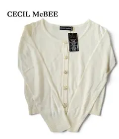 新品 CECIL McBEE 花型ボタン ショート丈カーディガン 白
