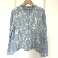 FIL MAGE 長袖カーディガン ブルー&ホワイト　ビーズ刺繍