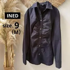 【INED・イネド】ギャザー長袖ブラウス・シャーリング・シャツ◇ブラック【Ｍ】のサムネイル
