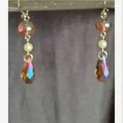 茶紫色系　ハンドメイドピアス  雫ピアス　ガラス　イヤリング可　2点目から半額可