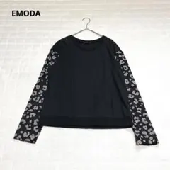 【エモダ】長袖トップス　シースルー　ドッキング　異素材　レオパード柄　M ラフのサムネイル