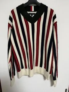 TOMMY HILFIGER ストライプ Vネックセーター L