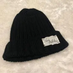 ブラックリブ編みニット帽