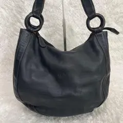 キタムラ レザー ハンドバッグ 黒 肩掛け 大容量 シボ革