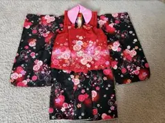七五三用 赤と黒の花柄和服