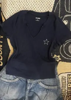 HOLLISTER Tシャツ スター刺繍 ネイビー