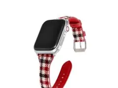 AppleWatch 千鳥格子フェイクレザー バンド 38/40/41mmレッド