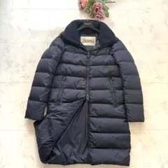 美品★HERNO ポーラーテック リブ切替 ダウンコート ネイビー 40