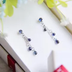 天然石ブルーサファイアの宝石の雨 サージカルステンレスピアス
