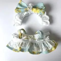 10cm〜12cm ぬい服 メメイド服 エプロンドレス 水色 ミモザ ハート