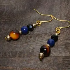 【111】タイガーアイ　ネイビー　ピアス 　　　ハンドメイド
