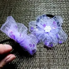 【 ヘアゴム 】☆ チュールフラワー ☆ ２個セット