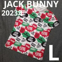 【ジャックバニー】2023年ラバーロゴ×ロゴネーム総柄 半袖ゴルフポロシャツL