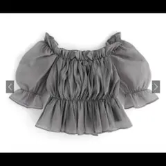 シアーギャザーショート丈ブラウス チャコール