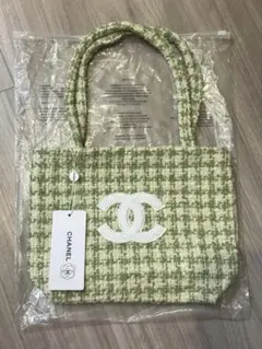 CHANEL ノベルティ シャネル ツイード チェック トートバッグ 水色