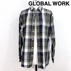 グローバルワーク チェックシャツ 長袖 フレンチリネンシャツ メンズ Mサイズ