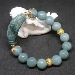 縁起物 龍彫り水晶 グリーン天然石 ブレスレット パワーストーン 開運 