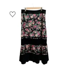 ロングスカート　花柄　ベロア　秋冬