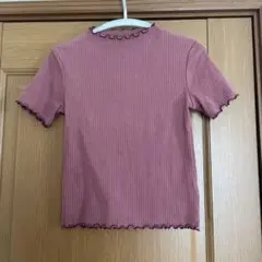 GU リブ編みフリル襟半袖Tシャツ ピンク