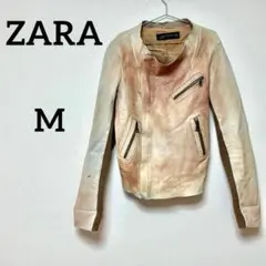 ZARA WOMAN ムラ染め風 レザージャケット ライダース ノーカラー