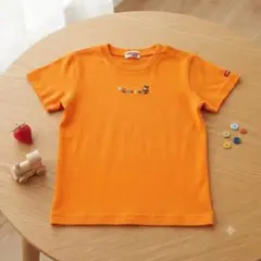 ミキハウス 120 半袖Tシャツ オレンジ ロゴ刺繍 クマ 日本製 ワンポイントのサムネイル