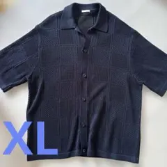 ジーユー　ウォッシャブルメッシュニットシャツ　透け感　五分袖　黒　XLのサムネイル