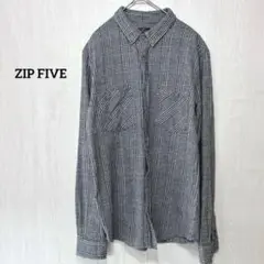 ネルシャツ 長袖 グレンチェック L 綿 zip five カジュアル グレー