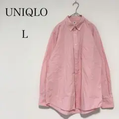 ユニクロ ボタンダウンシャツ 長袖 チェック柄 綿100％ メンズ ピンク【L】