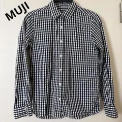 無印　MUJI チェック柄 ボタンダウン長袖　コットンシャツ　S
